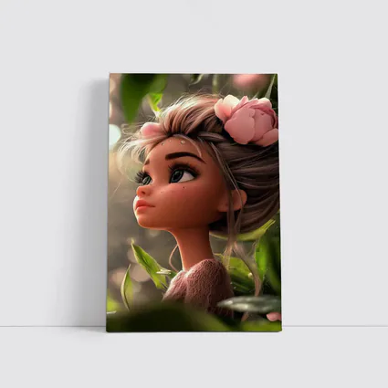 Cartoon Girl Pink Flower Garden Fantasy