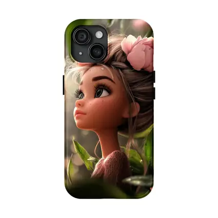 Cartoon Girl Pink Flower Garden Fantasy