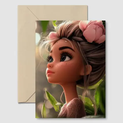 Cartoon Girl Pink Flower Garden Fantasy