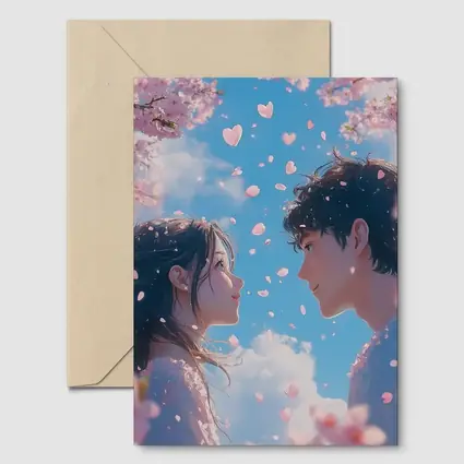 Anime Couple Cherry Blossom Blue Sky