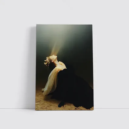 Woman in Black Dress Light Beam Dark