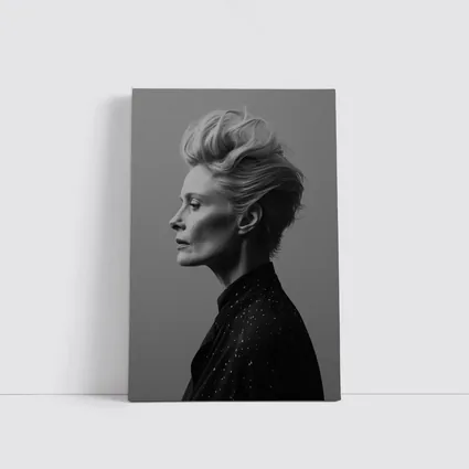 Black White Woman Portrait Gray Background