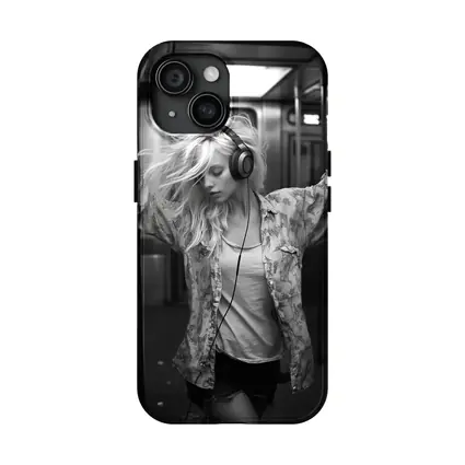 Blonde Woman Headphones Dancing Subway Train