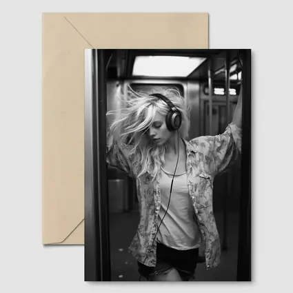Blonde Woman Headphones Dancing Subway Train