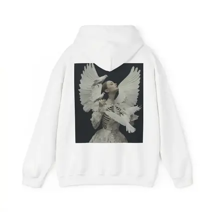 Woman With White Doves Skeleton Dark Background