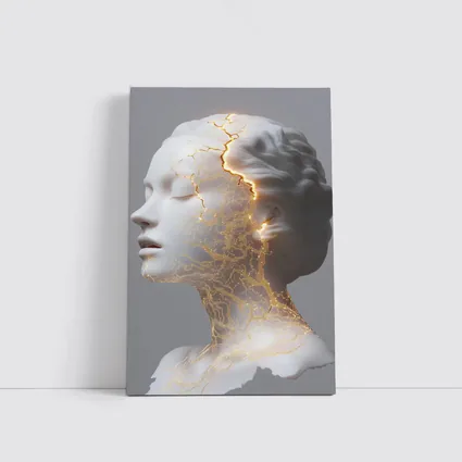 White Marble Bust Golden Cracked Light