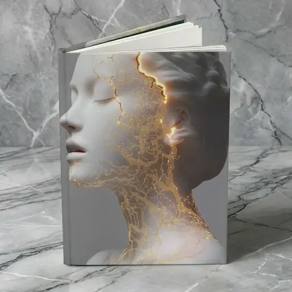 White Marble Bust Golden Cracked Light