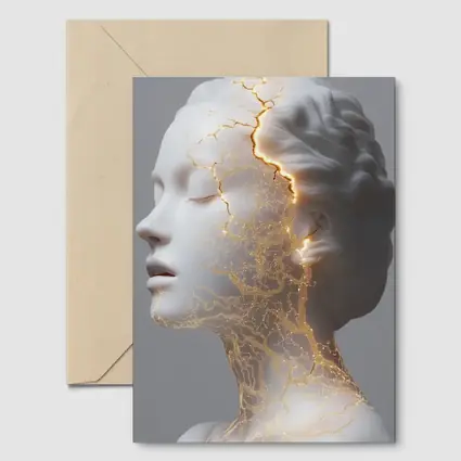 White Marble Bust Golden Cracked Light