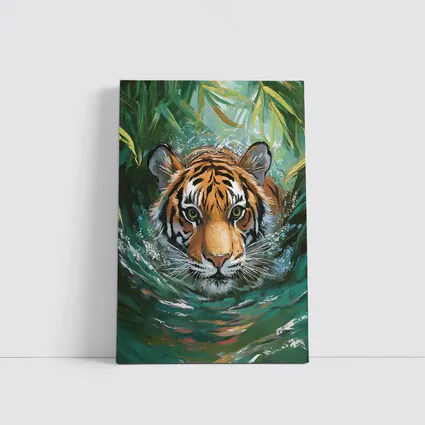 Tiger Swimming Through Jungle Water Art