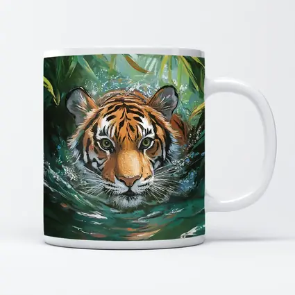 Tiger Swimming Through Jungle Water Art