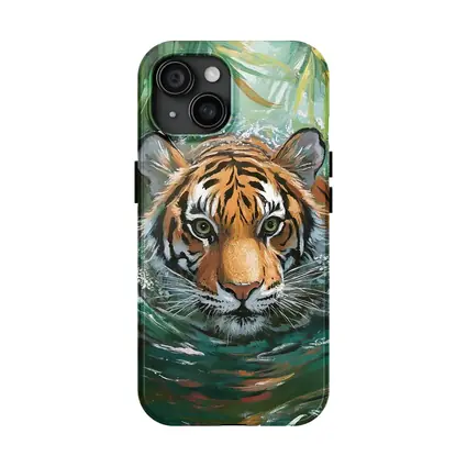 Tiger Swimming Through Jungle Water Art