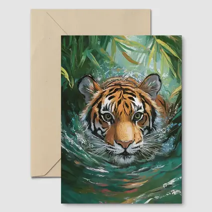Tiger Swimming Through Jungle Water Art