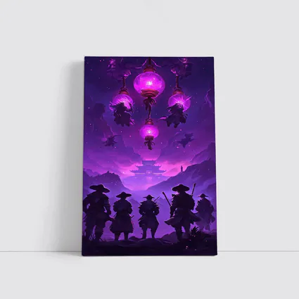 Samurai Warriors Purple Glowing Lanterns Night