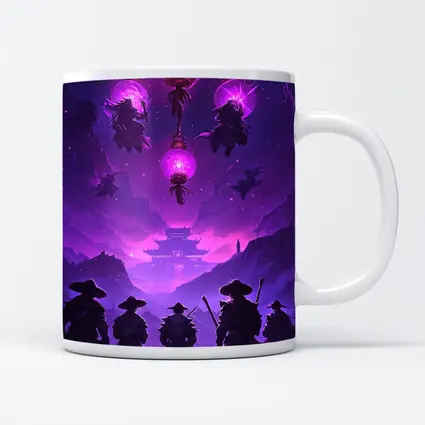 Samurai Warriors Purple Glowing Lanterns Night