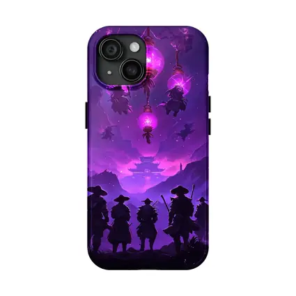 Samurai Warriors Purple Glowing Lanterns Night
