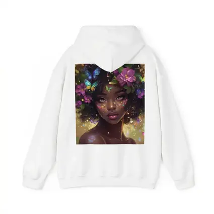 Fantasy Black Woman Butterflies Purple Flowers Art