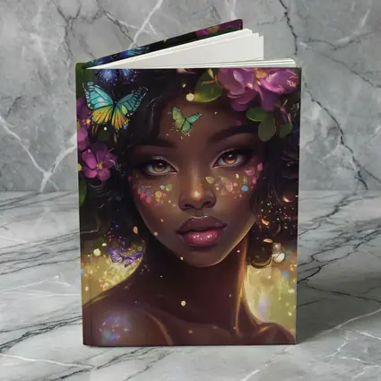 Fantasy Black Woman Butterflies Purple Flowers Art