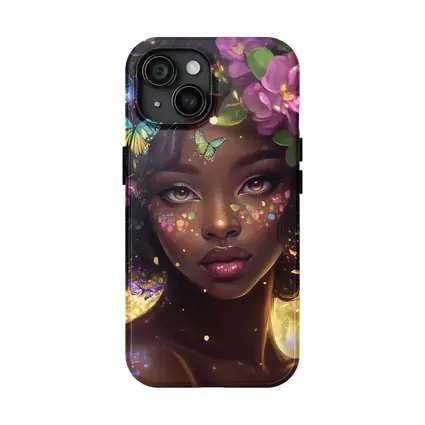 Fantasy Black Woman Butterflies Purple Flowers Art