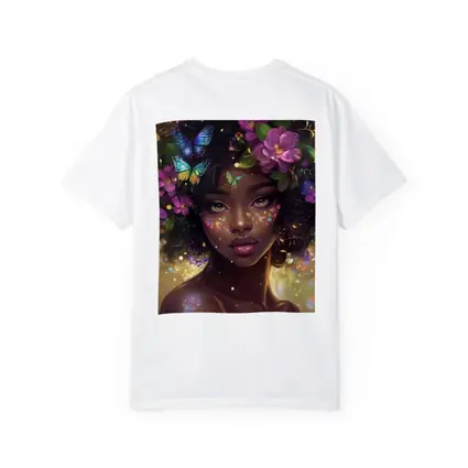 Fantasy Black Woman Butterflies Purple Flowers Art