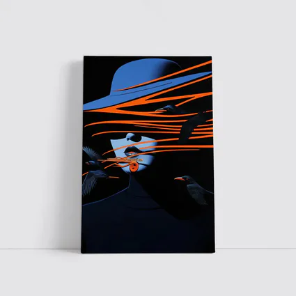 Woman With Hat and Black Birds