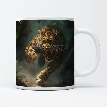 Roaring Jaguar Leaping Through Dark Jungle