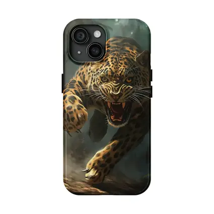 Roaring Jaguar Leaping Through Dark Jungle