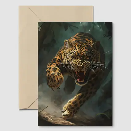 Roaring Jaguar Leaping Through Dark Jungle