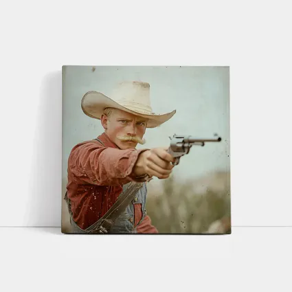 Young Cowboy Aiming Revolver Wild West