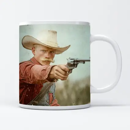 Young Cowboy Aiming Revolver Wild West