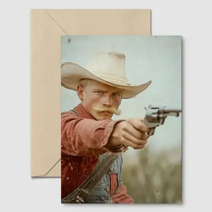 Young Cowboy Aiming Revolver Wild West