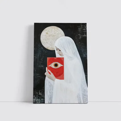 Veiled Woman Red Eye Book Dark Background