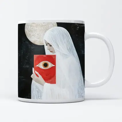 Veiled Woman Red Eye Book Dark Background