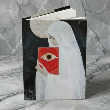 Veiled Woman Red Eye Book Dark Background