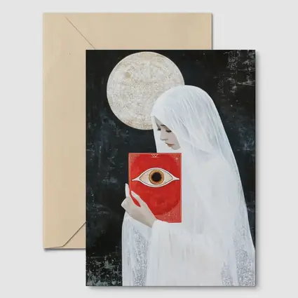 Veiled Woman Red Eye Book Dark Background