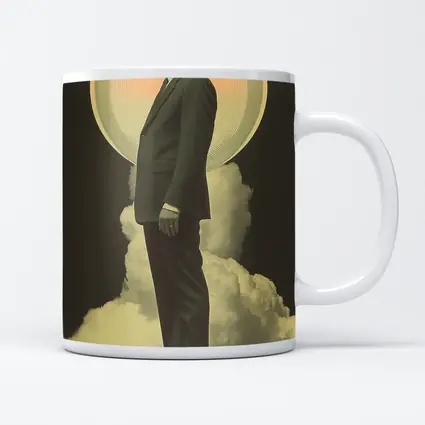 Retro Man Standing Clouds Glowing Circle