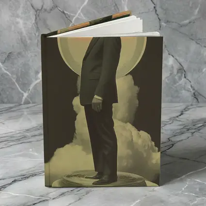 Retro Man Standing Clouds Glowing Circle