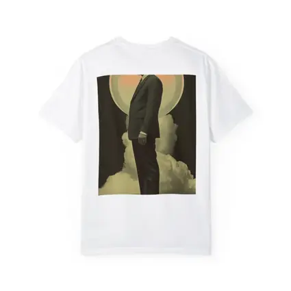 Retro Man Standing Clouds Glowing Circle