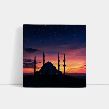 Mosque Silhouette Against Dramatic Sunset Sky