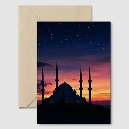 Mosque Silhouette Against Dramatic Sunset Sky