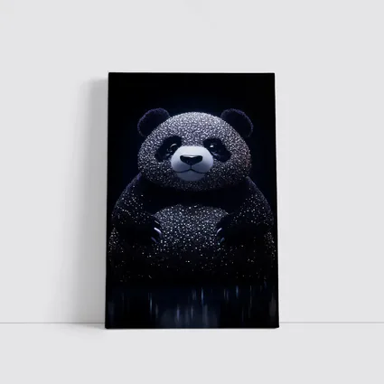 Glittering Panda Bear Dark Black Background