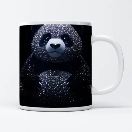 Glittering Panda Bear Dark Black Background