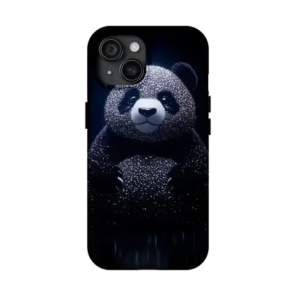 Glittering Panda Bear Dark Black Background