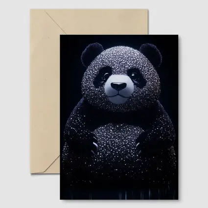 Glittering Panda Bear Dark Black Background