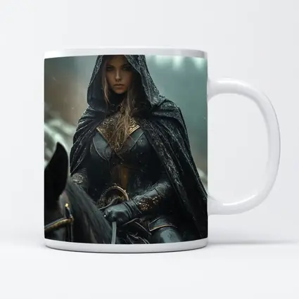 Dark Female Warrior Riding Horse Snowy Forest