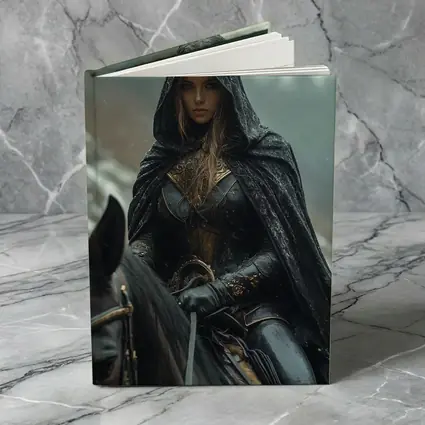 Dark Female Warrior Riding Horse Snowy Forest