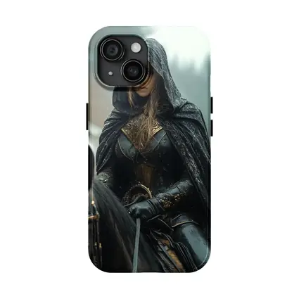 Dark Female Warrior Riding Horse Snowy Forest