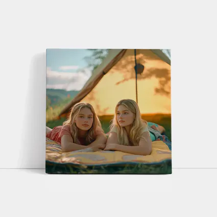 Two Girls Relaxing by Camping Tent