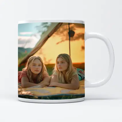 Two Girls Relaxing by Camping Tent