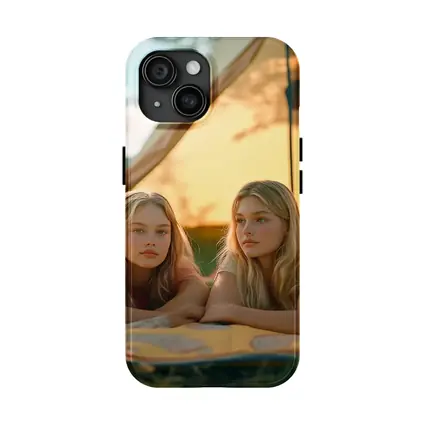 Two Girls Relaxing by Camping Tent