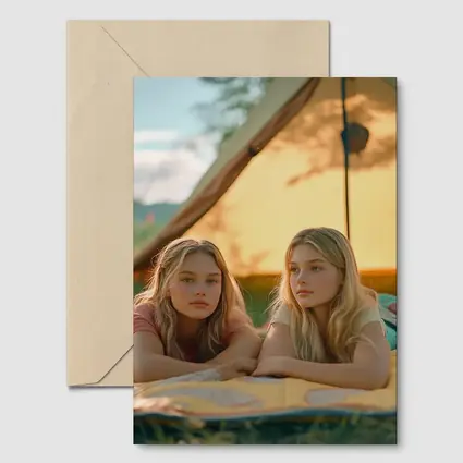 Two Girls Relaxing by Camping Tent